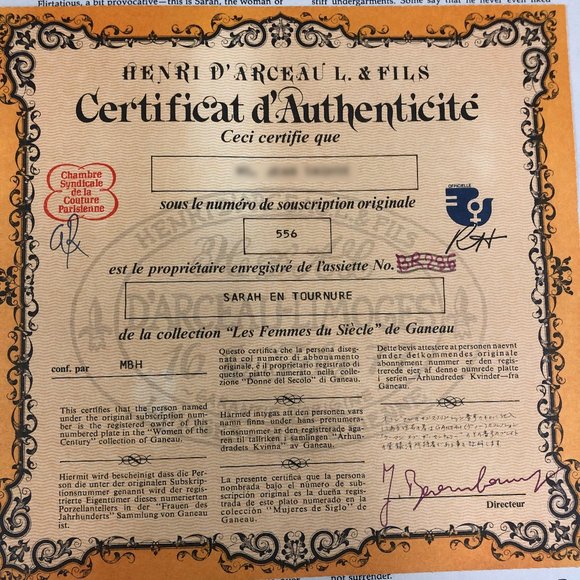 1875 Ganeau's Women of the Century Porcelian COA - Picture 7 of 8